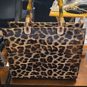 Leopard Print Tote Bag with Bamboo-Style Handles